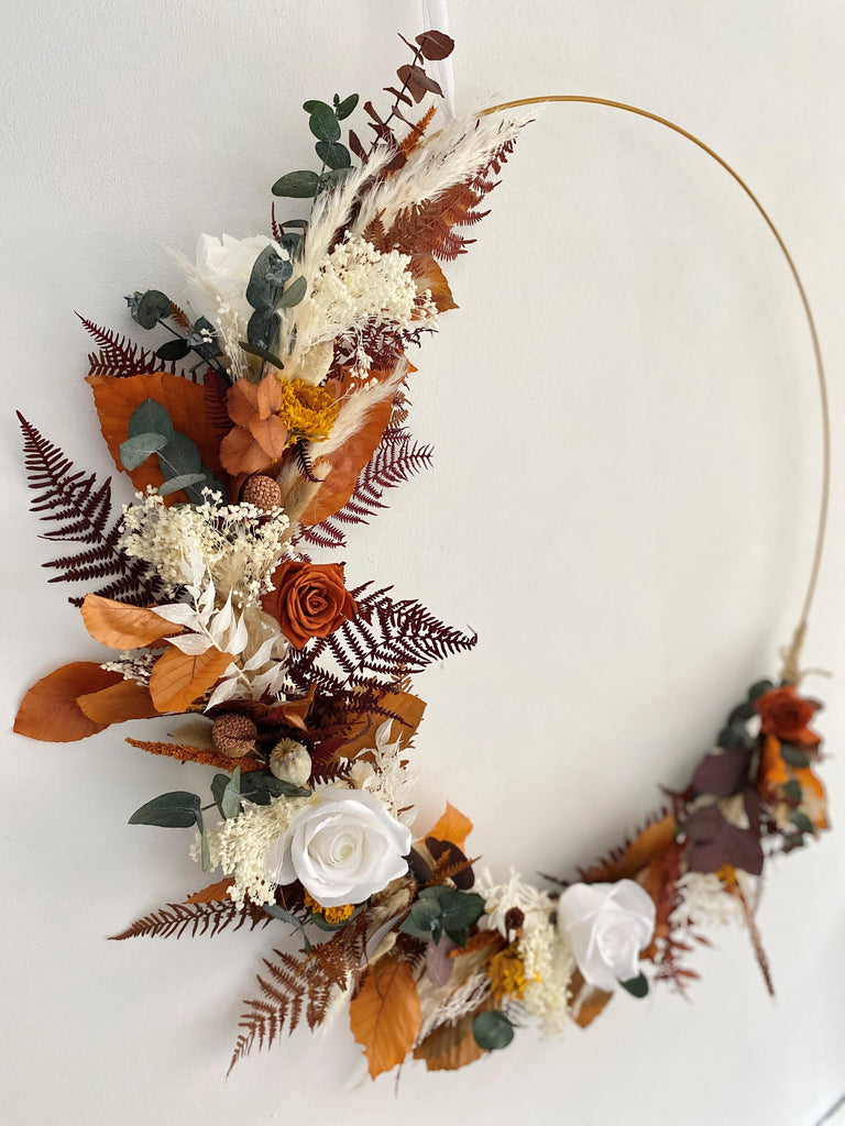 Dried flower hoop decoration burnt orange