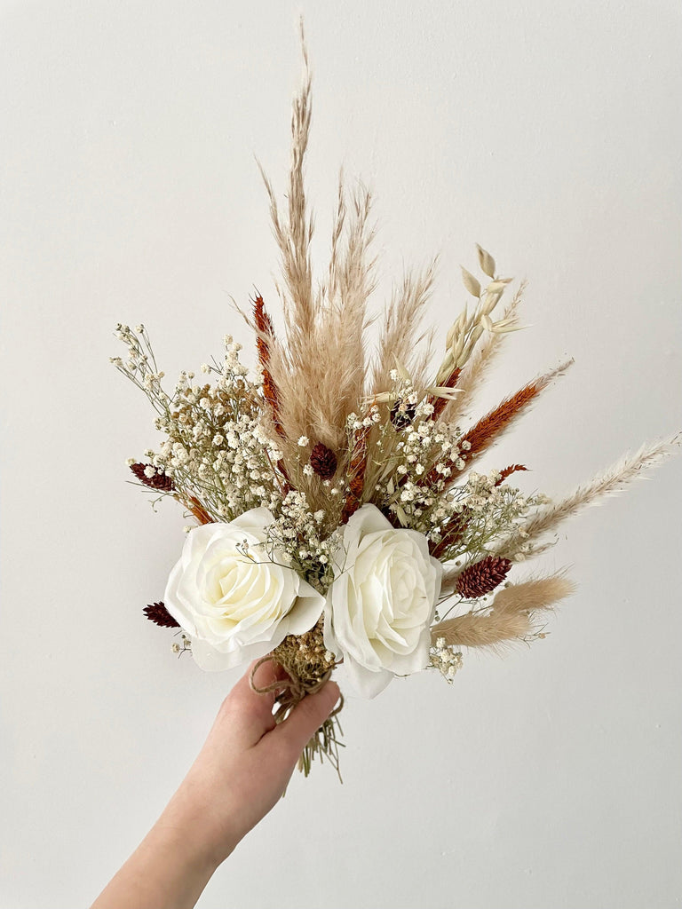 Petite Burnt Orange Range bouquet for flower girls, featuring faux silk and dried flowers, lightweight and sustainable.